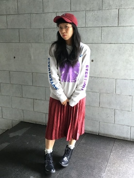 「ベロアスカート」｜「アイテム（キャップ）」を使った、nah.oさん（レディース・152cm）の秋コーディネート