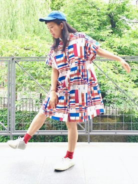 「古着女子」｜「アイテム（シャツワンピース）」を使った、nah.oさん（レディース・152cm）の春コーディネート