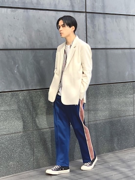 「soe（ソーイ）のアイテム」を使った、竹内 孜介さん（メンズ・172cm）の春コーディネート