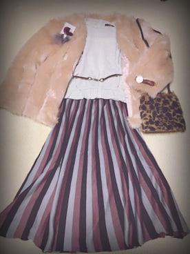 「Kastane（カスタネ）のマルチストライプニットスカート（スカート）」を使った、しょーちゃん@神戸さん（レディース・159cm）の冬コーディネート