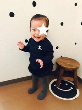「HAKKA BABY（ハッカベビー）のアイテム（トップス）」を使った、あよやんさん（キッズ・70cm）の冬コーディネート
