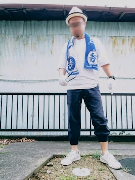 「quenere（カーネル）のアイテム（帽子）」を使った、カホンさん（メンズ・169cm）の夏コーディネート