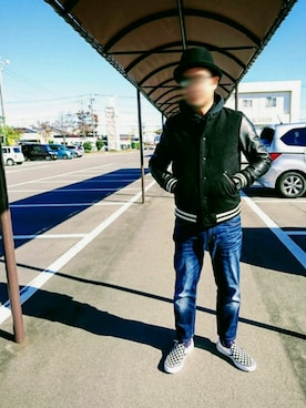 「プルオーバーパーカー」｜「アイテム（スタジャン）」を使った、カホンさん（メンズ・169cm）の秋コーディネート