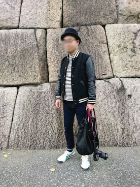 「バスクシャツ」｜「アイテム（スタジャン）」を使った、カホンさん（メンズ・169cm）の冬コーディネート