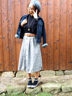「ダニエルウェリントン」｜「アイテム（デニムジャケット）」を使った、あーちむ☻さん（レディース・158cm）の秋コーディネート