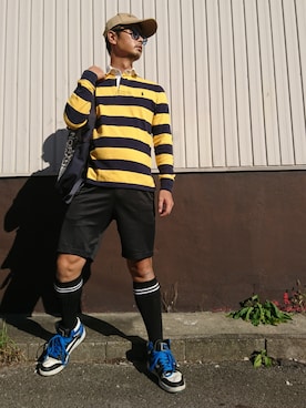 「スポーツ」｜「アイテム（ポロシャツ）」を使った、Gottanyさん（メンズ・177cm）の秋コーディネート
