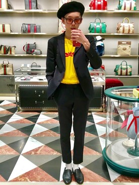 「アイテム（イエロー系）」を使った、t2さん（メンズ・182cm）の春コーディネート