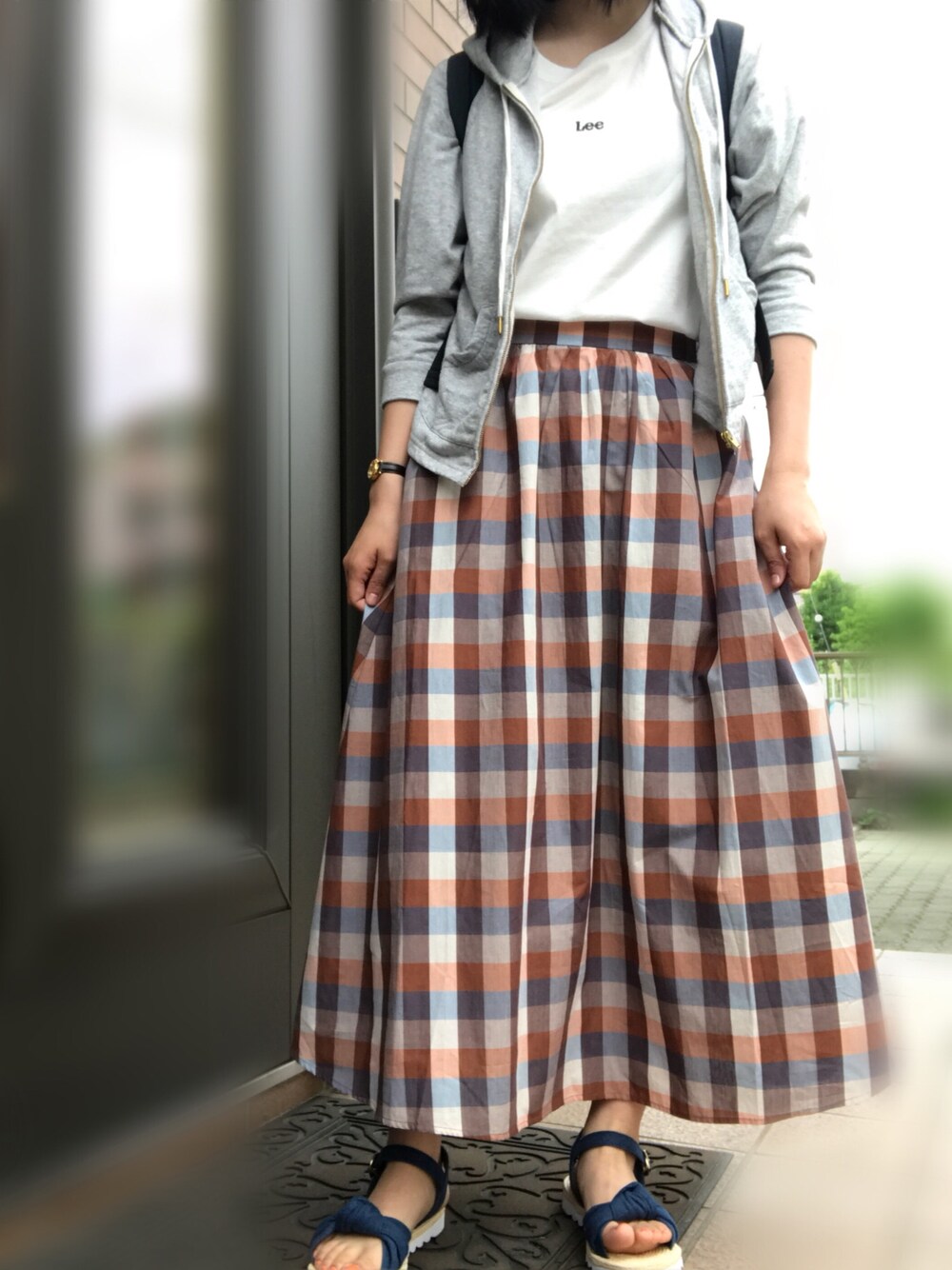 ゆゆ様オーダー　オレンジ色　市松模様サーキュラースカート　チェッカーブラック 安い 通販ファッション - ゆゆ様オーダー オレンジ色 市松模様