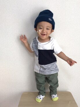 「カーキパンツ」｜あ-おさん（キッズ・80cm）の秋コーディネート