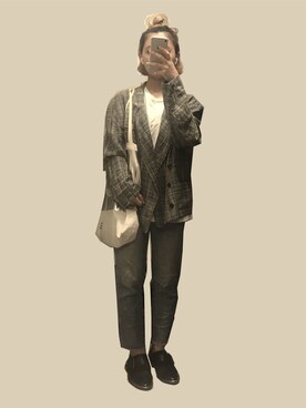 「Y’s bisのアイテム（ジャケット/アウター、グレー系）」を使った、momomoさん（レディース・155cm）の春コーディネート