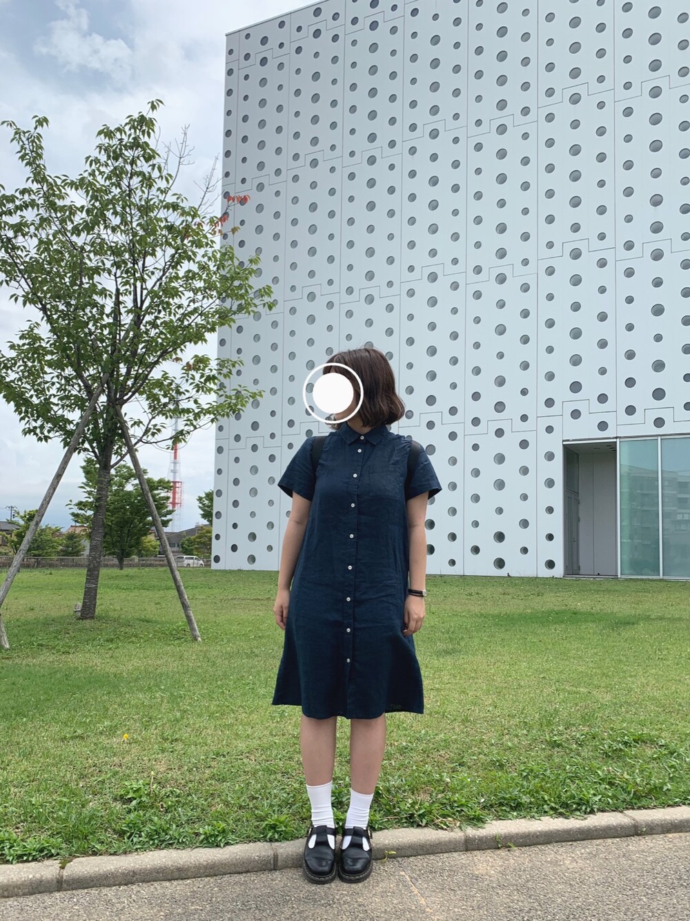 「夏コーデ、シンプルコーデ、ワンピース、ドクターマーチン、Dr.Martens、低身長コーデ、ootd、ラクチンコーデ」｜「Dr. Martensのレディース Dr.Martens ドクターマーチン POLLEY T-BAR 14852001 BLACK（ブーツ、ブラック系）」を使った、ゆに子さん（レディース・153cm）の夏コーディネートの1枚目の写真