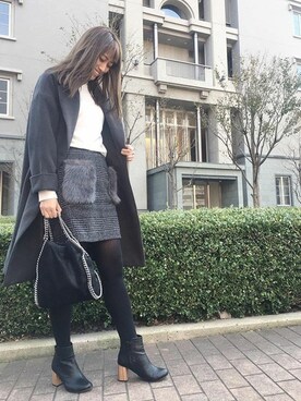 「ゆるニット」｜「アイテム（チェスターコート）」を使った、神戸レタスさん（レディース・164cm）の冬コーディネート