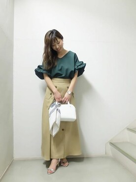 「袖フリル」｜「アイテム（財布/小物）」を使った、神戸レタスさん（レディース・153cm）の春コーディネート