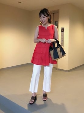 「KOBE LETTUCE（コウベレタス）のアイテム（チュニック）」を使った、神戸レタスさん（レディース・158cm）の夏コーディネート