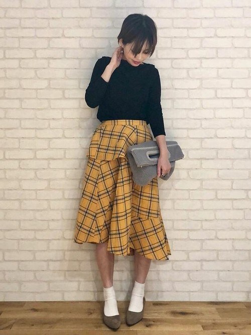 セール】チェック柄アシンメトリーティアードフレアスカート
