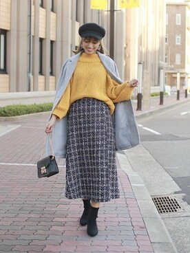 「マスタード」｜「アイテム（チェスターコート）」を使った、神戸レタスさん（レディース・164cm）の秋コーディネート