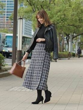 「KOBE LETTUCE（コウベレタス）のアイテム（ライダースジャケット）」を使った、神戸レタスさん（レディース・164cm）の秋コーディネート