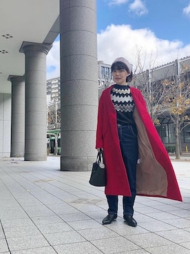 「KOBE LETTUCE」｜「アイテム（チェスターコート）」を使った、神戸レタスさん（レディース・159cm）の冬コーディネート