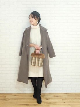 「KOBE LETTUCE」｜「アイテム（ハンチング/ベレー帽）」を使った、神戸レタスさん（レディース・161cm）の冬コーディネート