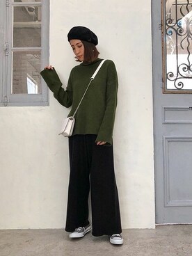 「KOBE LETTUCE（コウベレタス）の【WEARISTA akiicoさん×KOBE LETTUCEコラボ】ミラノリブニットパンツ（その他パンツ）」を使った、神戸レタスさん（レディース・157cm）の冬コーディネート