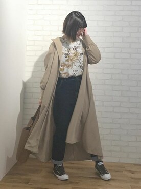 「KOBE LETTUCE（コウベレタス）のアイテム（トレンチコート）」を使った、神戸レタスさん（レディース・159cm）の冬コーディネート