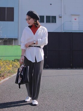 「KOBE LETTUCE」｜「アイテム（ハンチング/ベレー帽）」を使った、神戸レタスさん（レディース・161cm）の冬コーディネート