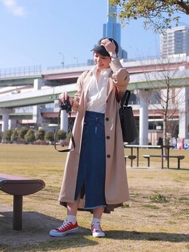 「KOBE LETTUCE（コウベレタス）のアイテム（トレンチコート）」を使った、神戸レタスさん（レディース・161cm）の冬コーディネート