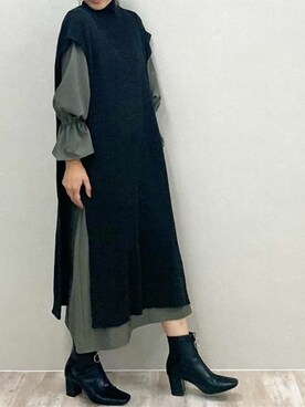 「ロングニット」｜「アイテム（ワンピース/ドレス）」を使った、神戸レタスさん（レディース・160cm）の秋コーディネート