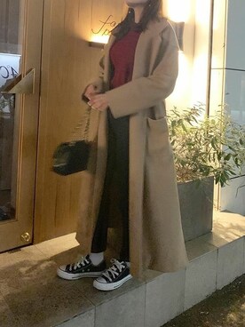 「KOBE LETTUCE」｜「アイテム（チェスターコート）」を使った、神戸レタスさん（レディース・158cm）の冬コーディネート