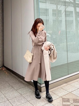 「KOBE LETTUCE」｜「アイテム（チェスターコート）」を使った、神戸レタスさん（レディース・164cm）の冬コーディネート