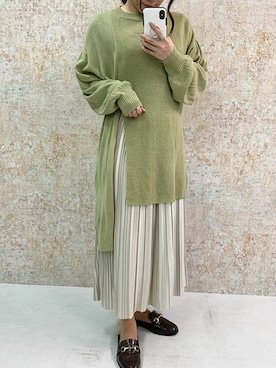 「スリットニット」｜「アイテム（チュニック）」を使った、神戸レタスさん（レディース・152cm）の冬コーディネート