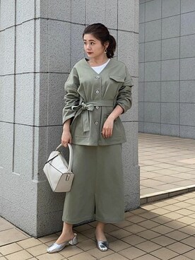 「KOBE LETTUCE（コウベレタス）のアイテム（ノーカラージャケット）」を使った、神戸レタスさん（レディース・153cm）の春コーディネート