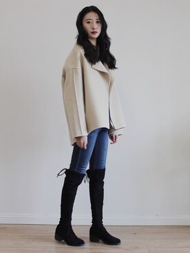 「日常」｜「アイテム（ブルゾン）」を使った、梨酥酥了さん（レディース・166cm）の春コーディネート