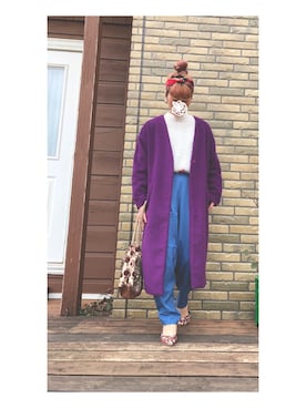 「niko and...（ニコアンド）のアイテム（ノーカラーコート）」を使った、まるさん（レディース・151cm）の春コーディネート