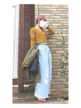 「マスタード」｜「アイテム（トレンチコート）」を使った、まるさん（レディース・151cm）の春コーディネート