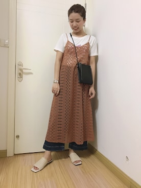 「休闲」｜「アイテム（ジャンパースカート）」を使った、しちゃんさん（レディース・166cm）の春コーディネート