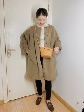 「JOURNAL STANDARD relume（ジャーナルスタンダード　レリューム）のアイテム（ノーカラーコート）」を使った、しちゃんさん（レディース・166cm）の冬コーディネート