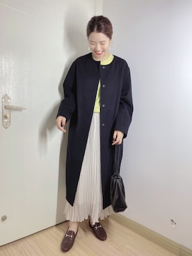「JOURNAL STANDARD relume（ジャーナルスタンダード　レリューム）のアイテム（ノーカラーコート）」を使った、しちゃんさん（レディース・166cm）の冬コーディネート