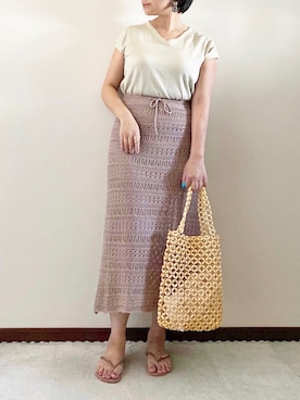 「アイテム（ビーチサンダル、ピンク系）」を使った、naoさん（レディース・156cm）の春コーディネート