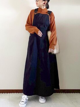 「sakishimatokyo（サキシマトーキョー）のアイテム（ジャンパースカート）」を使った、naoさん（レディース・156cm）の秋コーディネート