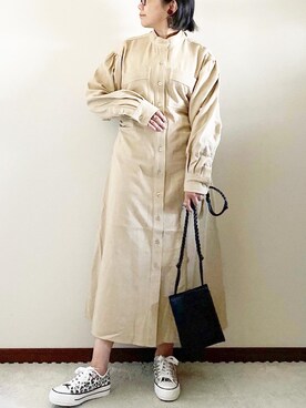 「ap retro（アプレトロ）のアイテム（シャツワンピース）」を使った、naoさん（レディース・156cm）の冬コーディネート