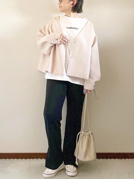 「ap retro（アプレトロ）のアイテム（ノーカラージャケット）」を使った、naoさん（レディース・156cm）の冬コーディネート