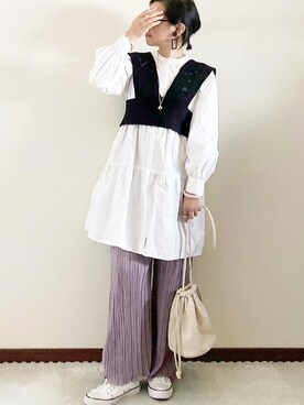 「ap retro（アプレトロ）の刺繍デザインニットビスチェベスト【ZOZO限定アイテム】（ベスト）」を使った、naoさん（レディース・156cm）の春コーディネート