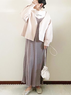 「ap retro（アプレトロ）のアイテム（ノーカラージャケット）」を使った、naoさん（レディース・156cm）の春コーディネート
