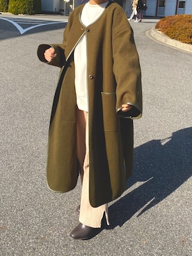 「パイピングコート」｜「アイテム（スウェット）」を使った、さえさん（レディース・149cm）の春コーディネート