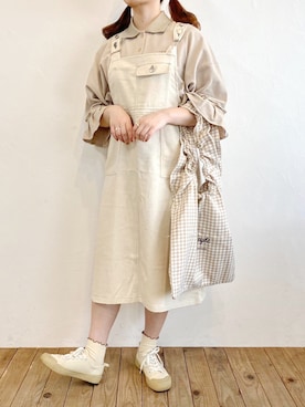 「古着女子」｜「アイテム（ジャンパースカート）」を使った、nemneさん（レディース・156cm）の春コーディネート