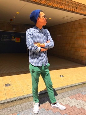 「C-PLUS（シープラス）のアイテム」を使った、ショーさん（メンズ・178cm）の春コーディネート