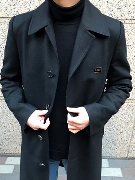 「JOHN LAWRENCE SULLIVAN（ジョンローレンスサリバン）のアイテム（チェスターコート）」を使った、ズッキーさん（メンズ・171cm）の冬コーディネート