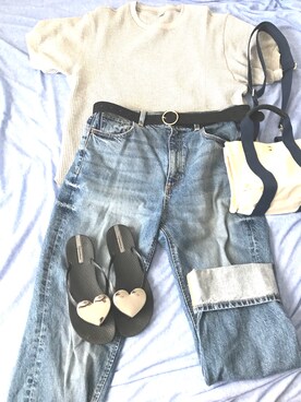 「ハイウエストストレートジーンズ」｜かつぉさん（レディース・156cm）の夏コーディネート