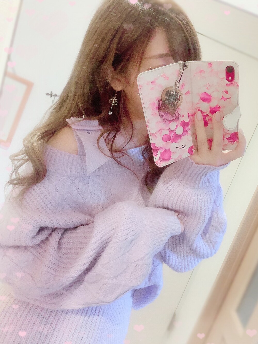 「ワントーンコーデ、春色、オトナ女子、セットアップ、セシルマクビー、ニット、ワンショルダー」｜「CECIL McBEEのニットセットアップ（ワンピース、パープル系）」を使った、yomi  ୨୧⑅*.さん（レディース・163cm）の春コーディネートの1枚目の写真